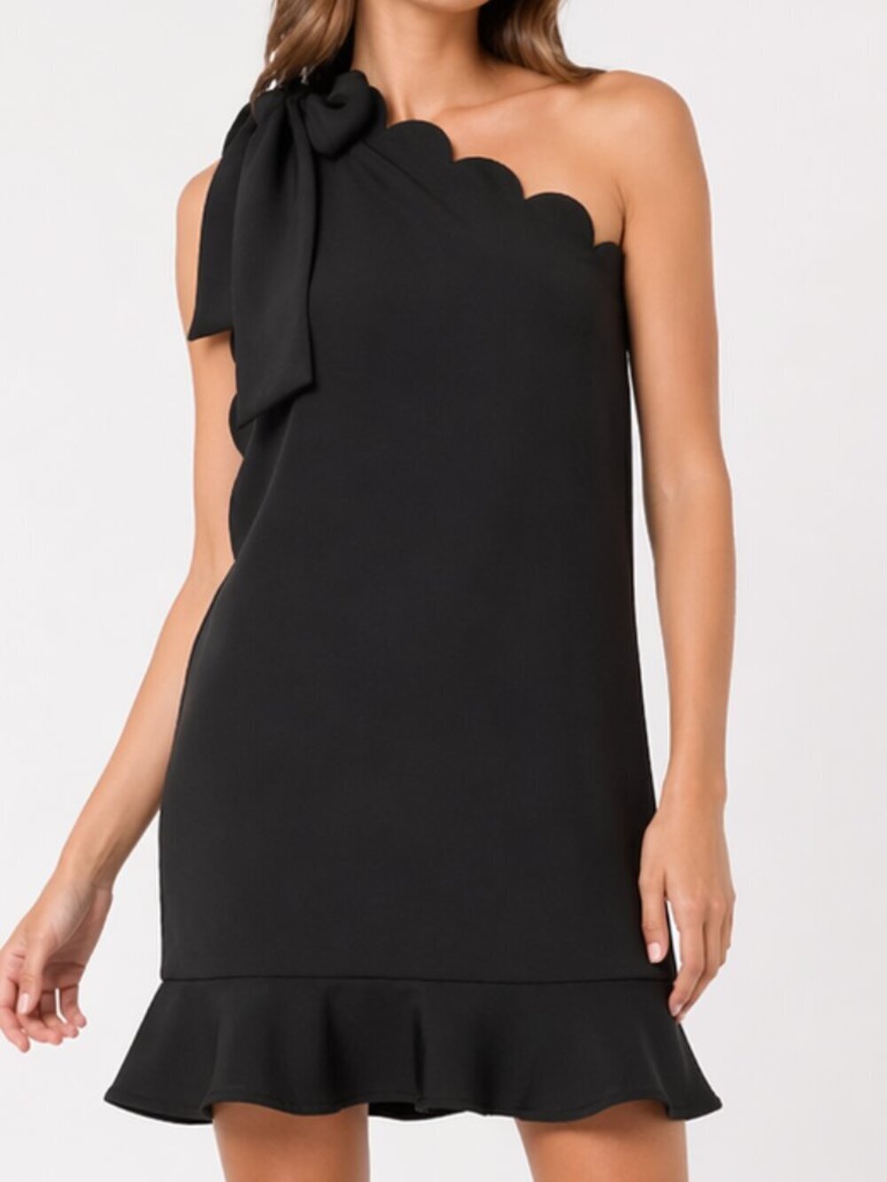 VICTORIA BECKHAM One Shoulder Scallop Bow Black Dress Small